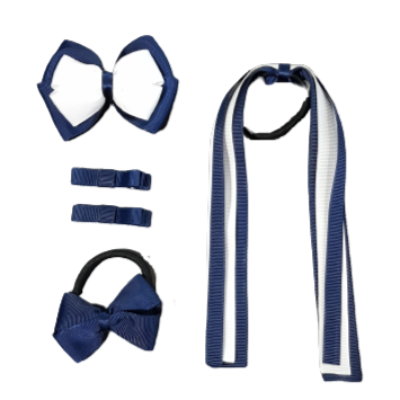 School Value Pack 4 Piece - Pinkberry Kisses navy Blue and White School Hair Bow 