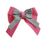 amore bow double layer colour school uniform hair clip school hair accessories Non Slip Hair Clip hair bow baby girl pinkberry kisses Hot Pink  Light Grey