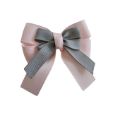amore bow double layer colour school uniform hair clip school hair accessories hair bow baby girl pinkberry kisses Light Pink Light Silver