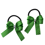 Amore Hair Bow - Green and White Spotty 6.5cm (w) Non Slip Hair Clip Hair Accessories Baby and Toddler Pinkberry Kisses Hair Tie Pair