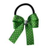 Amore Hair Bow - Green and White Spotty 6.5cm (w) Non Slip Hair Clip Hair Accessories Baby and Toddler Pinkberry Kisses Hair Tie
