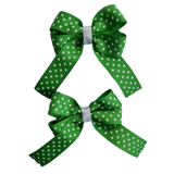 Amore Hair Bow - Green and White Spotty 6.5cm (w) Non Slip Hair Clip Hair Accessories Baby and Toddler Pinkberry Kisses Pair Hair Bows