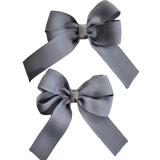 Amore Hair Bow - Grey 6.5cm (w) Non Slip Hair Clip Hair Accessories Baby and Toddler Pinkberry Kisses Pair of Hair Bows