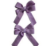 Amore Hair Bow - Purple with White Stitching 6.5cm (w) Non Slip Hair Clip Hair Accessories Baby and Toddler Pinkberry Kisses Pair of Hair Bows