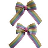 Amore Hair Bow - Rainbow Striped 6.5cm (w) Non Slip Hair Clip Hair Accessories Baby and Toddler Pinkberry Kisses Pair of Hair Bows