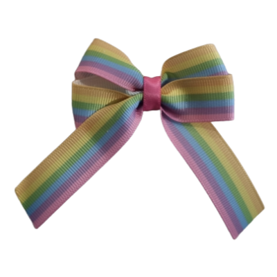 Amore Hair Bow - Rainbow Striped 6.5cm (w) Non Slip Hair Clip Hair Accessories Baby and Toddler Pinkberry Kisses