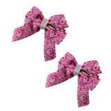 Amore Hair Bow - Single Layer Print Pretty in Pink Baby toddler girl hair accessories non slip hair clip pinkberry kisses Pair Hair Bows