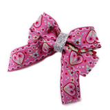 Amore Hair Bow - Single Layer Print Pretty in Pink Baby toddler girl hair accessories non slip hair clip pinkberry kisses