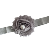 babies and toddler soft headband - Shabby Flower Pinkberry Kisses Grey