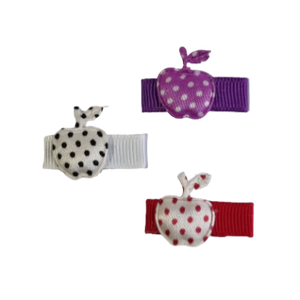 Baby Hair Clip - Apple 3pc Set (4 colour options) Non Slip Baby and Toddler Hair Clip Pinkberry Kisses