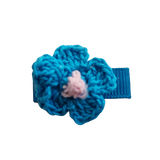 Baby and Toddler non slip hair clips - crochet flower Bright Blue Baby Toddler Hair Accessories Pinkberry Kisses