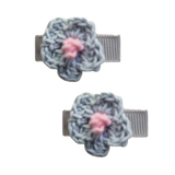 Baby and Toddler non slip hair clips - crochet flower Baby Toddler Hair Accessories Pinkberry Kisses Grey Pair of Hair Clips