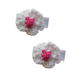 Baby and Toddler non slip hair clips - crochet flower Baby Toddler Hair Accessories Pinkberry Kisses White Bright Pink Pair of Hair Clips