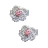 Baby and Toddler non slip hair clips - crochet flower Baby Toddler Hair Accessories Pinkberry Kisses White Light Pink Pair of Hair Clips