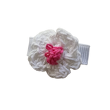 Baby and Toddler non slip hair clips - crochet flower White and Bright Pink Baby Toddler Hair Accessories Pinkberry Kisses