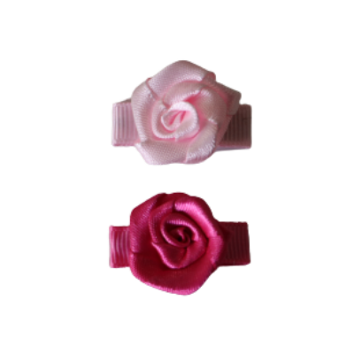 Baby Non Slip Hair Clip - Mini Rose 2 pc Set Baby Toddler Hair Clip Set Pinkberry Kisses Bright Pink and Light Pink