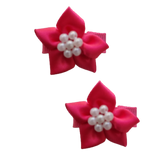 Baby Non Slip Hair Clip - Satin Beaded Flower baby hair accessories - pinkberry kisses Bright Pink Pair of Hair Clips