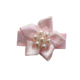 Baby Non Slip Hair Clip - Satin Beaded Flower baby hair accessories - pinkberry kisses Light Pink