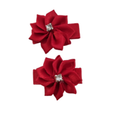 Baby and Toddler non slip hair clips - Red satin bling flower Pinkberry Kisses Pair of Hair Clips