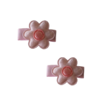 Baby and Toddler non slip hair clips - Light Pink satin flower Pinkberry Kisses Pair of Non Slip Clips