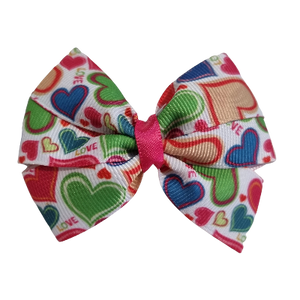 Bella Hair Bow - Bright Love Hearts 7cm Hair accessories for girls Hair accessories for baby - Pinkberry Kisses