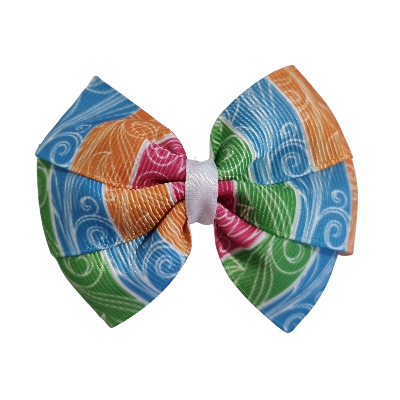 Bella Hair Bow - Bright Stripes and Swirls 7cm Hair accessories for girls Hair accessories for baby - Pinkberry Kisses 