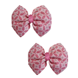 Bella Hair Bow - Pink Flower Pattern 7cm Hair accessories for girls Hair accessories for baby - Pinkberry Kisses Pair