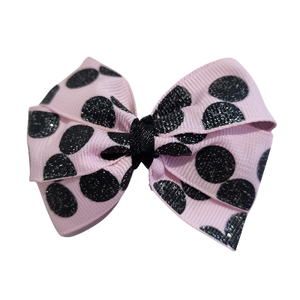 Bella Hair Bow - Pink with Black Glitter  7cm Hair accessories for girls Hair accessories for baby - Pinkberry Kisses
