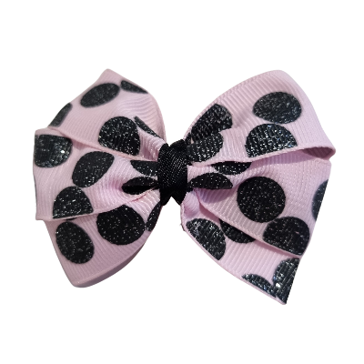 Bella Hair Bow - Pink with Black Glitter  7cm Hair accessories for girls Hair accessories for baby - Pinkberry Kisses