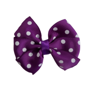 Bella Hair Bow - Purple and White Spotty Non Slip Hair Clip Hair Accessories Baby and Toddler Pinkberry Kisses 