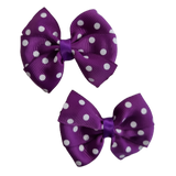 Bella Hair Bow - Purple and White Spotty Non Slip Hair Clip Hair Accessories Baby and Toddler Pinkberry Kisses Pair of Hair Bows