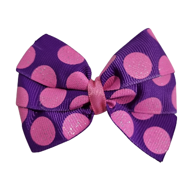 Bella Hair Bow - Purple with Pink Glitter 7cm Hair accessories for girls Hair accessories for baby - Pinkberry Kisses