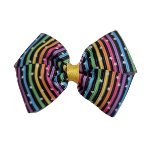 Cherish Hair Bow - Bright Stripes with Stars - Hair Accessories for Girl Baby Children Pinkberry Kisses Non Slip Hair Clip