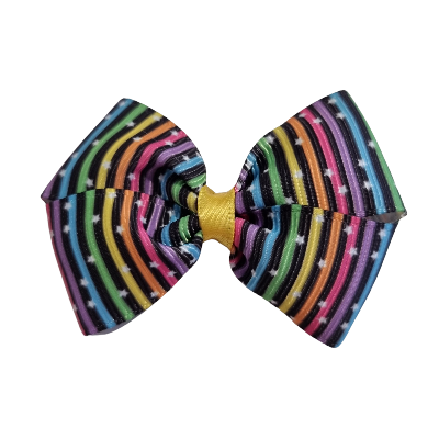 Cherish Hair Bow - Bright Stripes with Stars - Hair Accessories for Girl Baby Children Pinkberry Kisses Non Slip Hair Clip