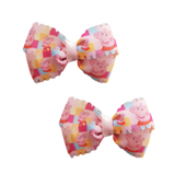 Cherish Hair Bow - Peppa Pig Checked Non Slip Hair Accessories Pinkberry Kisses Pair