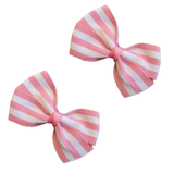 Cherish Hair Bow - Striped - Hair Accessories for Girl Baby Children Pinkberry Kisses Non Slip Hair Clip  Pink White Stripe Pair