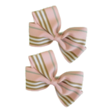 Cherish Hair Bow - Striped - Hair Accessories for Girl Baby Children Pinkberry Kisses Non Slip Hair Clip Sharon Pink White Brown Pair