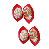 Christmas Hair Accessories - Double Bella Hair Bow Red and Green Paisley Hair accessories for girls Hair accessories for baby - Pinkberry Kisses Pair of Hair Bow