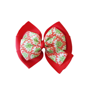Christmas Hair Accessories - Double Bella Hair Bow Red and Green Paisley Hair accessories for girls Hair accessories for baby - Pinkberry Kisses