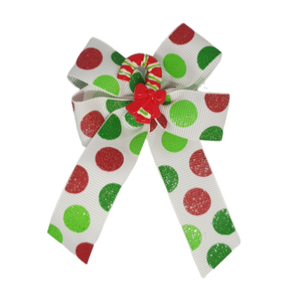 Amore Hair Bow - Christmas Glitter Spot Bow with Christmas Stocking Embellishment 7cm (w) Pinkberry KIsses