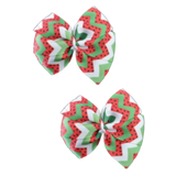 Christmas Hair Accessories - Bella Hair Bow Red and Green Zig Zag Xmas Hair accessories for girls Hair accessories for baby Toddler Non Slip Hair Clip - Pinkberry Kisses Pair of Hair Bows