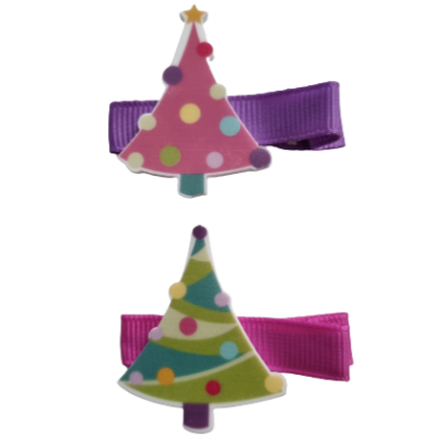 Christmas hair accessories - Everyday Hair Clip Christmas Trees Pink and Purple Hair accessories for girls Hair accessories for baby - Pinkberry Kisses Non Slip Hair Clip Set 