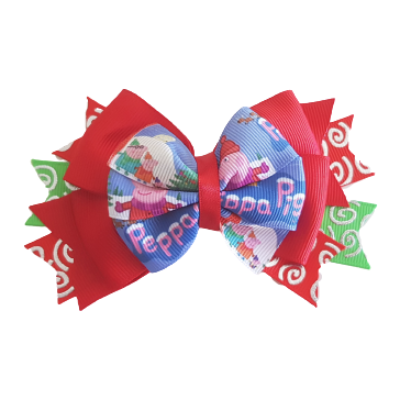 Christmas Hair Accessories - Stacked Layered Peppa Pig Hair Bow Hair Clip - Pinkberry Kisses