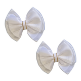 Double Bella Hair Bow Satin - White Hair accessories for girls Hair accessories for baby toddler Non Slip hair Clip Pair  - Pinkberry Kisses