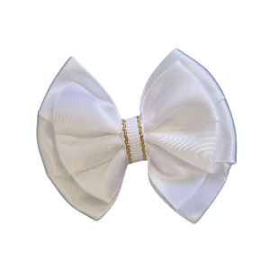 Double Bella Hair Bow Satin - White Hair accessories for girls Hair accessories for baby toddler Non Slip hair Clip - Pinkberry Kisses