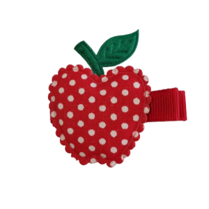 Embellished Non Slip Hair Clip - Large Apple on red Pinkberry Kisses