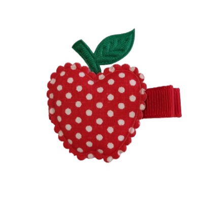 Embellished Non Slip Hair Clip - Large Apple on red Pinkberry Kisses