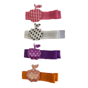 Embellished Hair Clip - Apples 4pc Set (3 Colour options) Baby and Toddler Non Slip Hair Clip Pinkberry Kisses