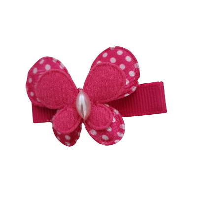 Embellished Hair Clip - Butterfly Spotty Bright Pink Non Slip Hair Clip Baby Girl Hair Accessories