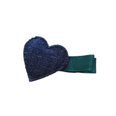 Embellished Hair Clip - Denim Heart on Green or Navy Baby and Toddler Hair Accessories Non Slip Hair Clip